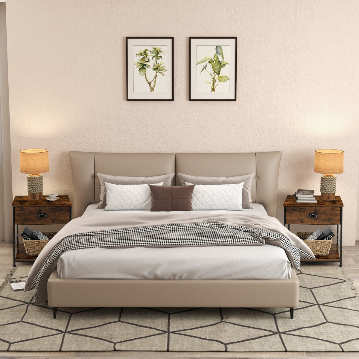 2-tier Nightstand Bedside End Sofa Coffee Table for Bedroom Living Room-Brown